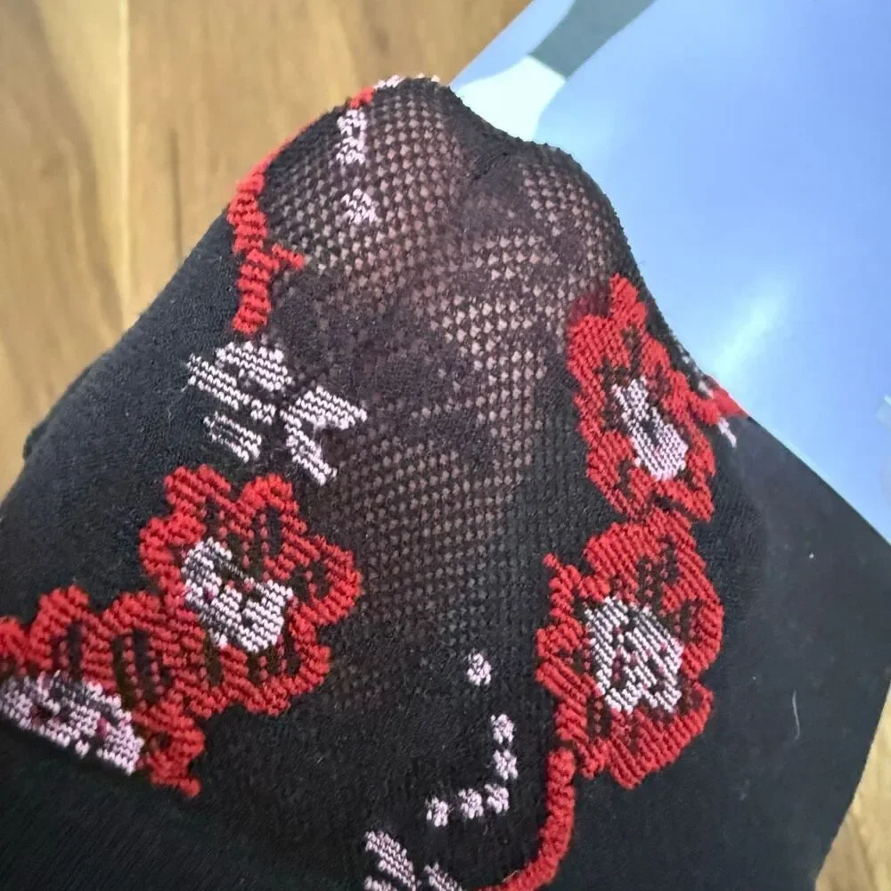 NIP Claire’s Y2K Black Footless Tights Embellished Red Floral Black Lace M L